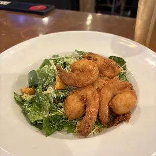 Cesar salad with fried shrimp