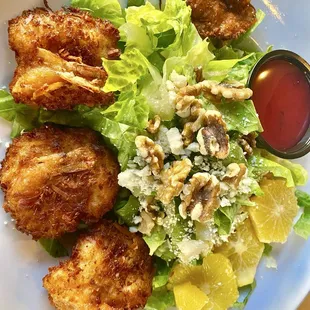 Coconut shrimp salad with a raspberry vinaigrette