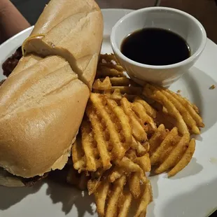 French dip with waffle fries