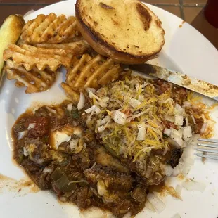 Chili smothered hamburger