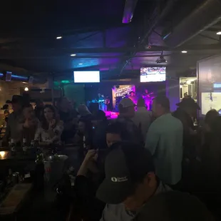 Packed night with a live band.