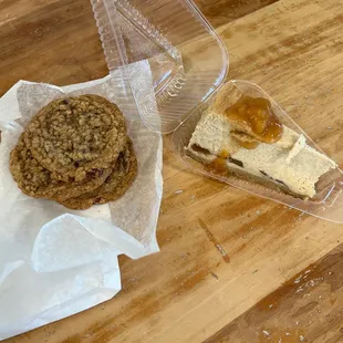 Oatmeal Craisin Cookies, Bourbon Peach Cheesecake.
