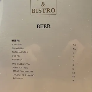 Beer menu