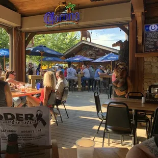 people sitting at tables outside