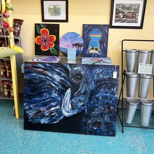 a table with a painting on it