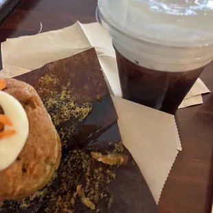 Carrot cake muffin and cold foam cold brew