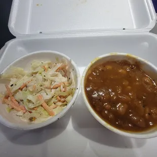 2 side's  coleslaw and baked beans.