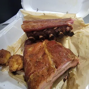 Full slab of ribs and 2 Hushpuppies
