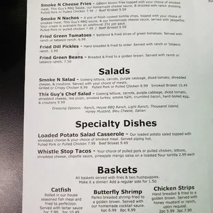 Starters, Salads, Specialty Dishes,Baskets