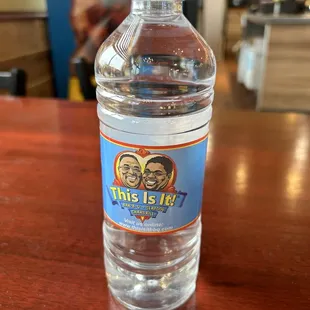 a bottle of water on a table