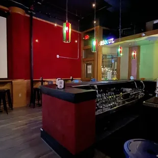 a bar with a projector screen