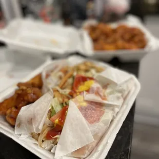 a tray of food on a counter