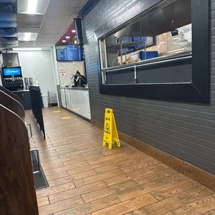 a wet floor in a restaurant