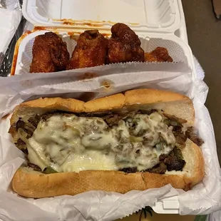 Philly Steak and 5 Party Wings Nashville hot