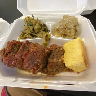 Meatloaf cornbread cabbage dressing and gravy
