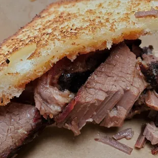 Sliced brisket on Texas toast