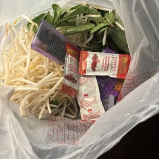 Not packaged separately, thrown all together and sprouts/basil were old and brown.