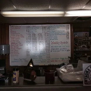 a menu on a whiteboard