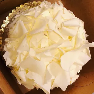 White Bavarian Cake with raspberry filling.