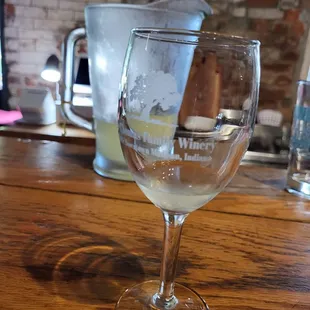a glass of wine on a wooden table