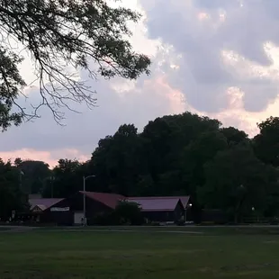 Fitness center in the background.