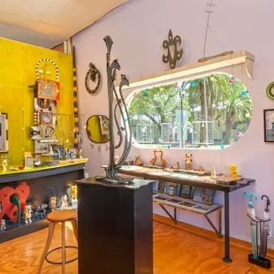 View of display window from inside Thomas Mann Gallery I/O.