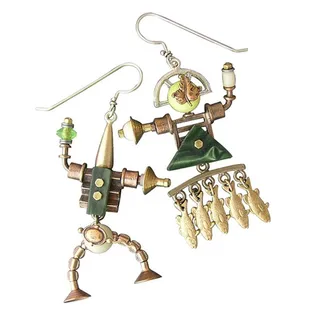 Collage earrings with mixed metal and found objects by Thomas Mann, New Orleans, LA.