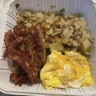 1 egg country scrambled with bacon &amp; hash browns