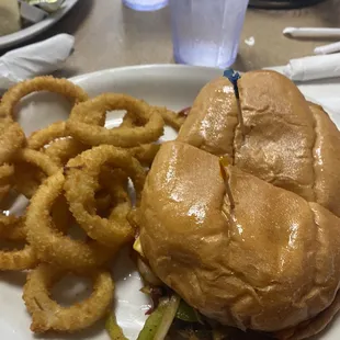 Philly cheesesteak with onion rings