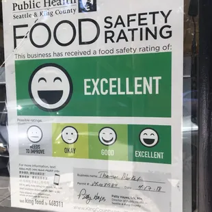 Excellent food safety rating