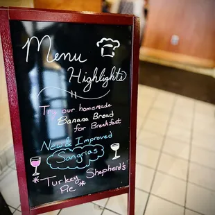 a menu on a blackboard