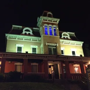 the front of the house at night