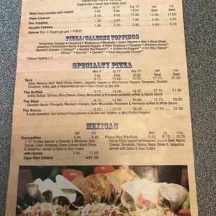 the menu of the restaurant