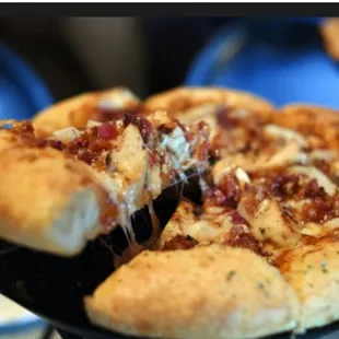 Double crust on a BBQ chicken pizza is perfect with butter garlic.