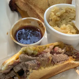 Brisket grilled cheese w smoked Mac.