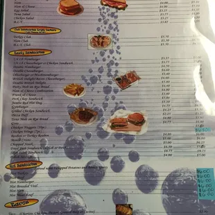 the menu of the restaurant