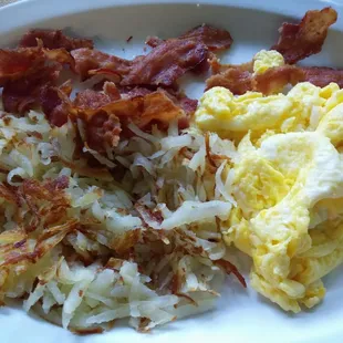 Two eggs, bacon, hash browns