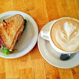 Tuna fish sandwich and latté hits the spot!