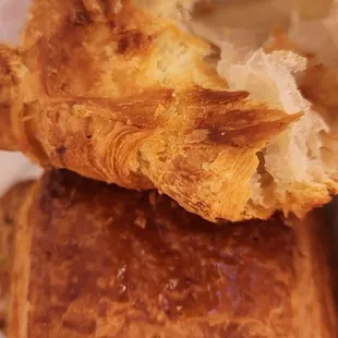 Flaky croissant and chocolate croissant