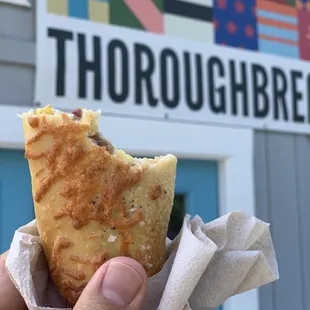 Brisket egg and cheese burrdough