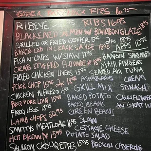 a menu on a blackboard