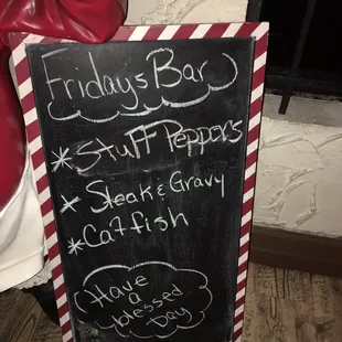 Tonight the Friday&apos;s buffet bar menu.