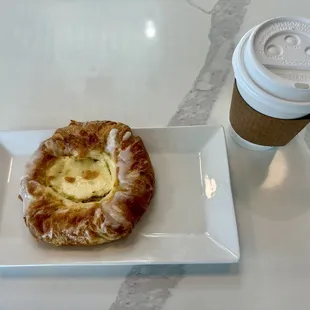 Cheese danish with a latte, July 2024.