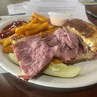 Lot of meat on a Reuben deluxe