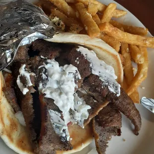 Gyro and side of Greek fries