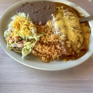 Daily puffy taco with enchiladas