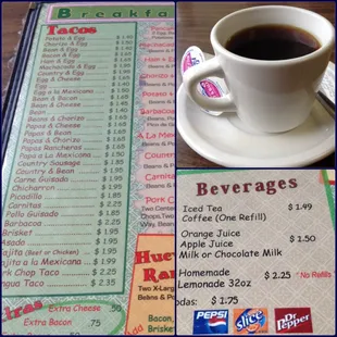 Taco and drink menu, I love it when saucers are used!