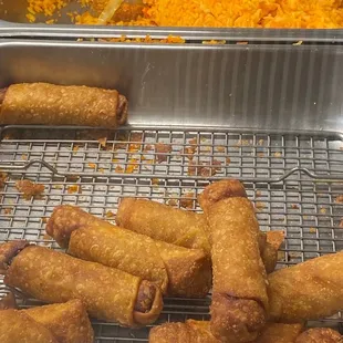Fried rice and egg rolls