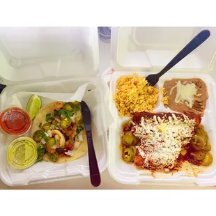 Round 2 Day#2: Enchiladas Poblanas y Taco ala Carta con Shrimp. I added pickled jalapeños. Told ya I&apos;d be back..Until next time!
