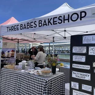 Exterior of the Three Babes Bakeshop tent at the San Francisco Ferry Building Farmer's Market.